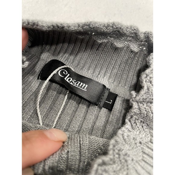 iClosam Womens Scalloped Turtleneck Sweater Size L Gray Cable Knit Long Sleeve - Picture 3 of 8